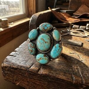Number 8 Turquoise Sterling Silver Adjustable Ring